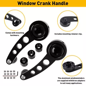 2Pcs Billet Black Aluminum Manual Car SUV Window Door Winder Glass Handle Crank - Picture 1 of 15