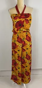 Hippie Chic Womens Medium? Jumpsuit Colorful Poppy Halter Wide Leg Handmade  - Picture 1 of 10