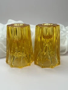 Vintage Fostoria Facetten Paar Glas Gold Kerzenständer 1962-1965 #2752 selten - Bild 1 von 6