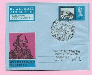 GB 1965 Cubierta CARTA AÉREA SHAKESPEARE - Shs STANLEY GIBBONS Catálogo Centenario - Imagen 1 de 2