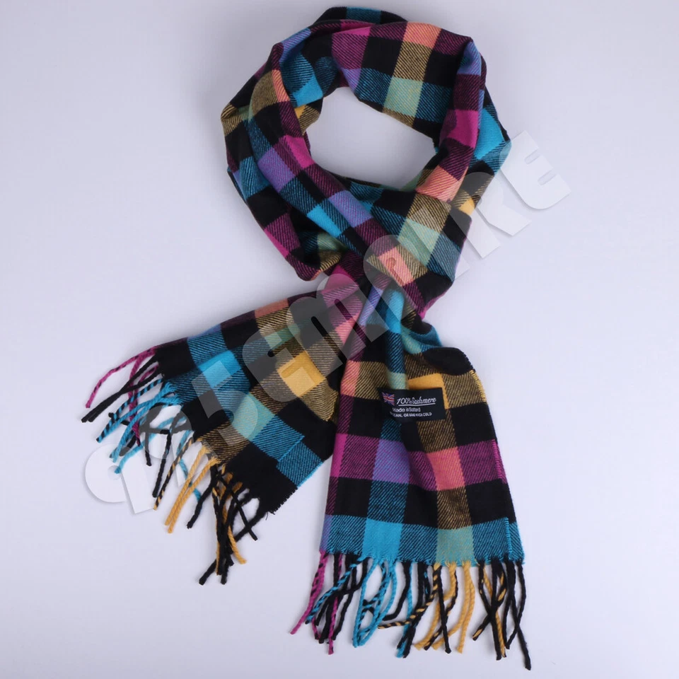 Cachecol xadrez 100% CASHMERE quente liso inverno xadrez - Imagem 1 de 1