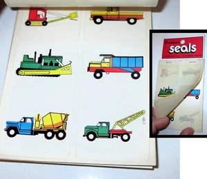 Vintage 70s Dennison Seals, Trucks Tractor 6 Designs Pres-A-Ply 40 Stickers - Picture 1 of 7