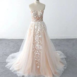 Dreamy Wedding Dress Bridal Gown Custom made 2-28W Nude Coset Bustier Cups Boho - Picture 1 of 9