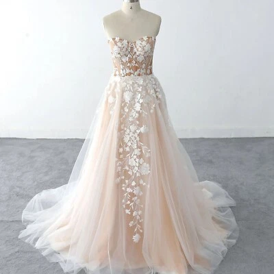 Dreamy Wedding Dress Bridal Gown Custom made 2-28W Nude Coset Bustier Cups Boho - Image 1 of 4