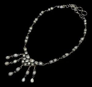 Vintage 90’s India Sterling Silver Necklace Pearl Bohemian Designer 17-18” - Bild 1 von 11