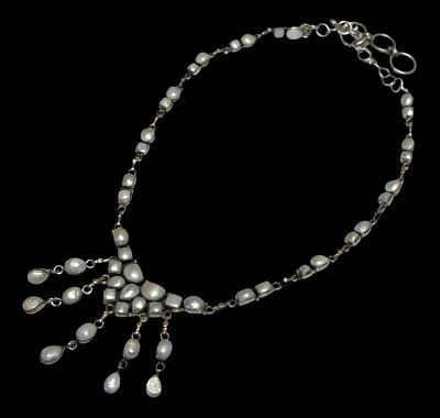 Vintage 90’s India Sterling Silver Necklace Pearl Bohemian Designer 17-18” - Image 1 of 4