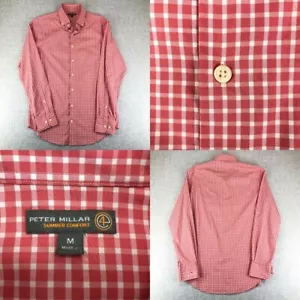 Peter Millar Summer Comfort Shirt Mens Medium Pink Gingham Check Preppy Stretch - Picture 1 of 11