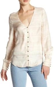 Veronica Beard Damen Langarm Knopfleiste High-Low Seide Bahia Bluse Pink 10 - Bild 1 von 5