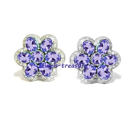 Natural Tanzanite & CZ Gemstones with 925 Sterling Silver  Men's Cufflinks #5828 - Image 1 of 4