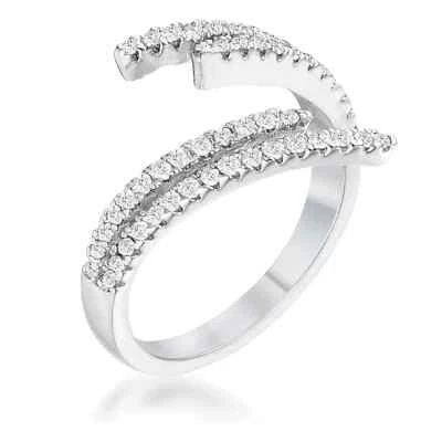 1.12Ct Delicate Rhodium Plated CZ Wrap Ring - Imagem 1 de 2