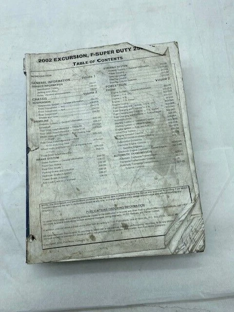 Ford Excursion F250 350 450 550 Super Duty 2002 manual de servicio SKU Foto 1 de 1