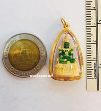 Thai Amulet Emerald Buddha 18K Pendant Holy Auspicious Solid Real Gold Frame #98