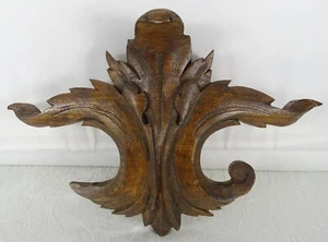 Antico frontone medaglione medaglione decorato legno di rovere intagliato recuperato - Foto 1 di 8
