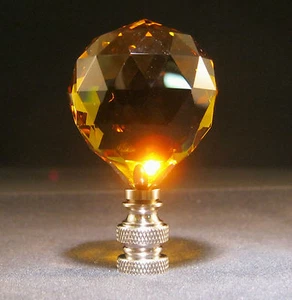LAMP FINIAL-LITE AMBER LEADED CRYSTAL LAMP FINIAL-SATIN NICKEL BASE - Picture 1 of 10
