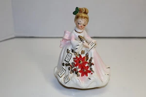 Vtg Josef Originals Girl Writing Christmas Cards Letters Music Box Poinsettias - Picture 1 of 12