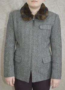 Lauren Ralph Lauren Silk Wool Tweed Jacket Faux Fur Collar 4P Petite - Picture 1 of 13