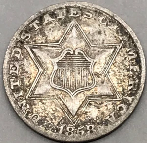 1858 3 Cent Silver Trime ~ Fine - Picture 1 of 2
