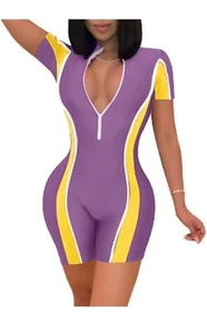 Women Sexy Bodycon Short Sleeve Stitching Rompers Shorts Jumpsuits Medium - Picture 1 of 2