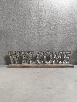 Rustic Welcome Sign Wooden & Tin Handmade Sign Metal Art 4” X 15” - Image 1 of 4