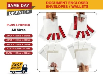 Document Enclosed Wallets Envelopes Self Seal Plain - Printed A7 A6 A5 A4 DL - Image 1 of 4