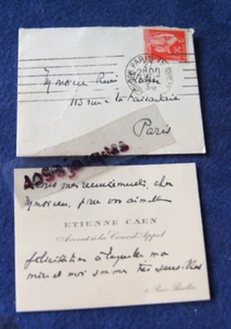 ETIENNE CAEN avocat / Carte de visite manuscrite 1936 / René KAHN - Picture 1 of 1