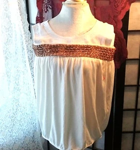Women Top To The Max NEW Yellow Brown Beads Frontal Ivory Strapless-Tub Fx - Picture 1 of 12