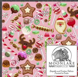 Weihnachten Sweet Treats rosa überfüllt 100% Baumwolle Popeline Stoff - Bild 1 von 3