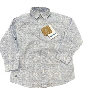 Mayoral Ecofriends Boys Long Sleeve Floral Button-Up Shirt 4T 100% Cotton NWT - Picture 1 of 4