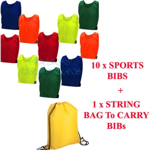 10 FOOTBALL Sports TRAINING BIBS Direct Kids Adult Child Girls Boys Coloured BAG - Picture 1 of 15