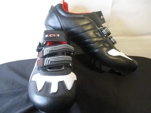 Bucklos B708 Black/Red/White Hook & Loop Size 11.5 US Cycling Shoes w/Cleats - Picture 1 of 4