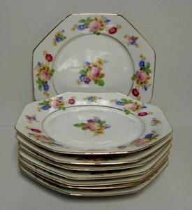 Tirschenreuth BAVARIAN FLOWERS 8" Octagonal Plates SOLD AS A SET OF EIGHT PLATES - Picture 1 of 3