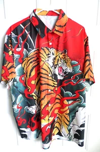 Tiger Hemd Herren Größe 2XL Orange Schwarz Rot Orientalisch Kurzarm Eine Tasche - Bild 1 von 5