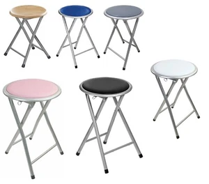 Black, White, Grey, Pink, Blue Padded Folding Stool Kitchen Breakfast Seat 45cm - Picture 1 of 7