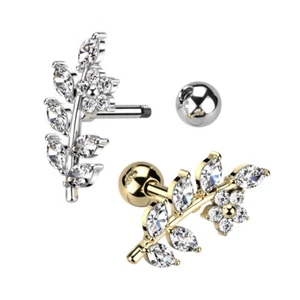 Piercing Tragus en Acier Chirurgical - Motif Feuille & Fleur - Oreille Stud - Bild 1 von 5