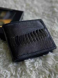 Genuine Ostrich Leather Skin Men's bifold wallet, Handmade, Black - Picture 1 of 14