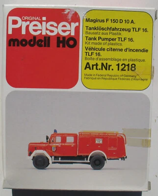 Preiser 1218 Magirus F 150 D 10 A Tanklöschfahrzeug TLF 16 - 1:87 Feuerwehr H0 - Bild 1 von 3