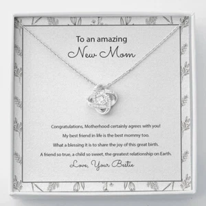 Love Knot Necklace For New Mom After Birth Gold Silver 925 Gift From Best Friend - Picture 1 of 8