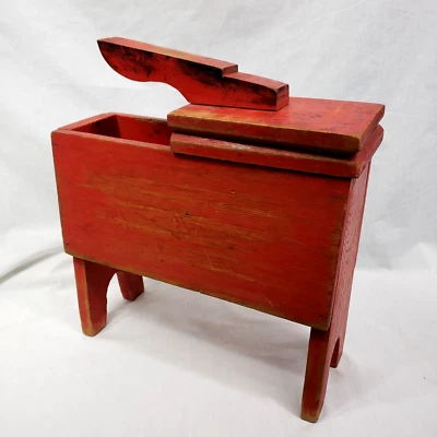 Antique Primitive Wood Shoeshine Tool Tote Original Paint 15in X 13in X 5in - Image 1 of 4