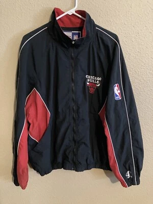 Vintage 90s NBA Chicago Bulls Logo Athletic Windbreaker Jacket Starters Jordan - Image 1 of 4