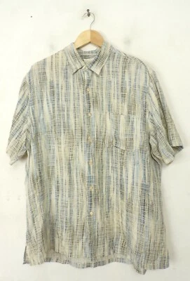 TASSO ELBA ISLAND Mens Size XL Brown Blue & White Print Silk Blend Shirt - Image 1 of 4