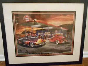 Wheelin' and Dealin' at Deke's Oasis Larry Grossman Retrovisions Framed 27 X 33" - Picture 1 of 5