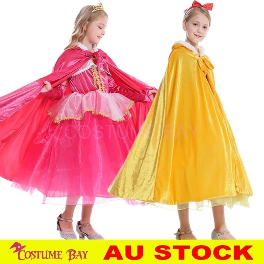 Girls Velvet Cloak Hooded Cape Princess Elsa Aurora Costume Book Week Halloween  - Image 1 of 1