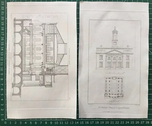 Impresiones antiguas de 1823: Capilla de San Felipe, Regent Street, Londres después de Pugin - Imagen 1 de 3