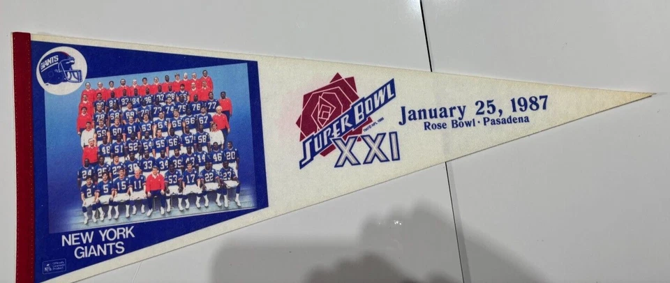 FOTO VINTAGE BANDERÍN DE LA NFL DE LOS GIGANTES DEL FÚTBOL AMERICANO DE NUEVA YORK SUPER BOWL XXI CHAMPS Foto 1 de 1