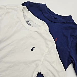 Polo Ralph Lauren Long Sleeve Cotton Tee T-Shirts Lot 2 Boys 4/4T Blue White - Picture 1 of 11