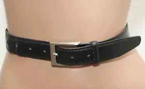 Schwarzer doppelt genähter Echtleder Gürtel - silberne Schnalle - Größe 40 MADE in ITALY - Bild 1 von 8