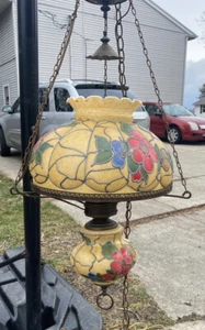VTG Quoizel Inc. Hanging Lamp Flowers BRIGHT COLORS! Swag Chain WOW!๐๐บ๐ธ๐ข - Picture 1 of 24