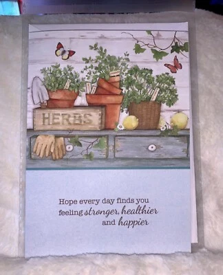 Get Well Soon Encouragement Greeting Card Gardening Herbs Butterfly Susan Winget - Image 1 of 3