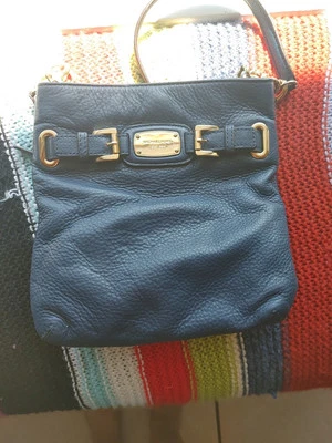 Michael Kors Hamilton Blue Pebble Leather Crossbody Shoulder Bag Purse - Image 1 of 4