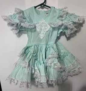 Abito da sfilata vintage bambina taglia 3T Lilo California USA pizzo con volant - Foto 1 di 18